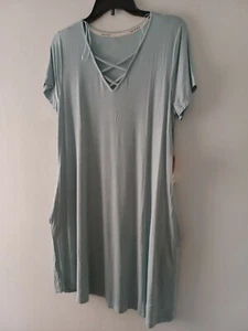 Celadon Casual Lounge CRISS CROSS FRONT W/ POCKETS Summer DRESS LARGE L - Picture 1 of 4