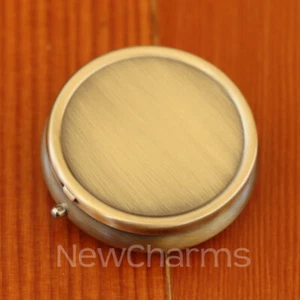 Brass Round Medicine Pill Box - Perfect Purse Size Storage for Vitamins & Drugs - Picture 1 of 4
