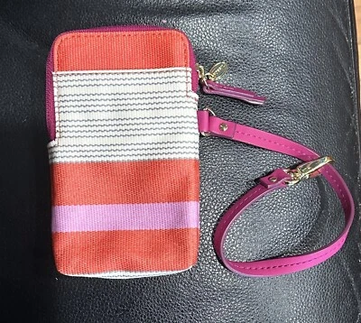 Cartera de muñeca Fossil Mini Keeper rosa a rayas de lona con cremallera alrededor nueva sin etiquetas Foto 1 de 4
