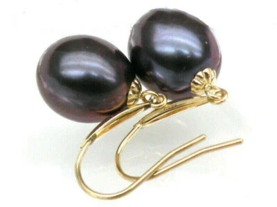 Pendientes de perlas naturales AAA+ 6-8 mm Mar del Sur negro azul oro 14k P Foto 1 de 4