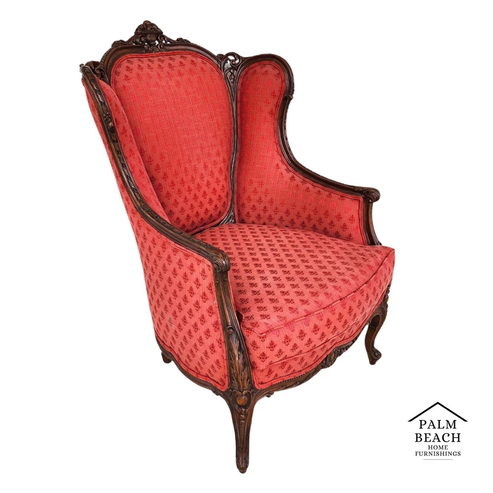 Silla francesa antigua Bergere nogal Foto 1 de 4