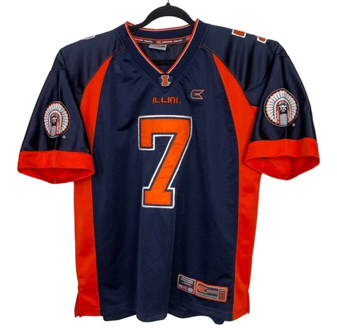 Vintage University of Illinois Chief Illiniwek Blue Football Jersey Mens Large Cover