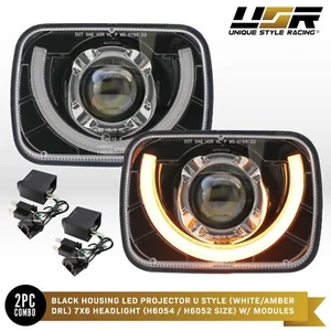 Black Housing LED Projector U Style 7x6 TOYOTA Headlight (H6054/H6052) w/ Module - Picture 1 of 16