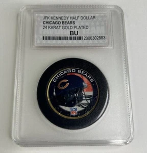 Vintage JFK Kennedy Half Dollar Chicago Bears 24K vergoldete Münze mit Vitrine - Bild 1 von 3