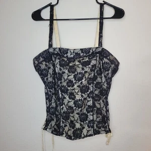 Top corsetto gotico Tripp NYC nero e crema Y2K gotico Lolita pizzo floreale disossato XL - Foto 1 di 7