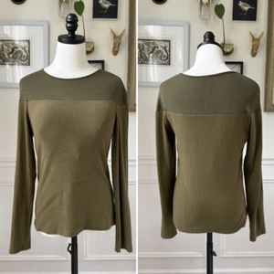 OGL Move Sensation Tencel Wool Semi Sheer Shoulder Olive Green Brami Long Sleeve - Picture 1 of 8