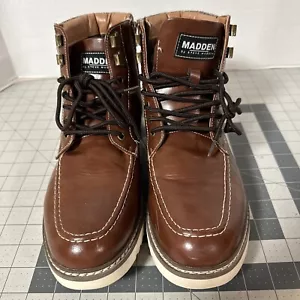 Steve Madden Brown Men's Dustin Ankle Boot Side Zip Size 11Lace Up Vegan Leather - Picture 1 of 11