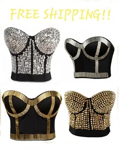 Sujetador Gótico Alivila.Y Moda Mujer Picos/Lentejuelas Punk Prendas para club nocturno Corsé Prenda para el torso - Imagen 1 de 23