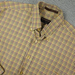 Robert Talbott Shirt Men Large Yellow Green Purple Grid Check Button Down Career - Picture 1 of 12
