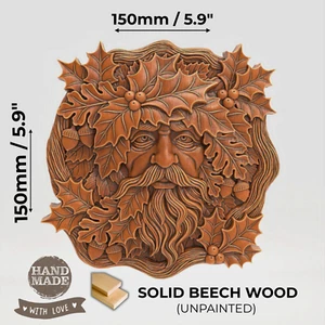 Madera Tallada Greenman Cuadrada Hombre Verde Hojas de Roble Pared Placa Muebles Sin Pintar - Imagen 1 de 4
