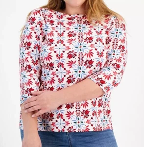 Style & Co Size 2X Red & Blue floral print knit top, boatneck 3/4 sleeve, NWT - Picture 1 of 2