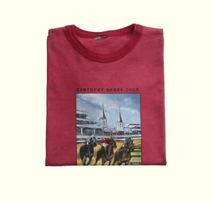 KENTUCKY DERBY HORSE RACING VTG Y2K RINGER RED T SHIRT MENs SZ L 2008 - Picture 1 of 4
