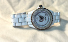 Women's Silver Star Watch, White Ceramic Band, Crystals, New Battery