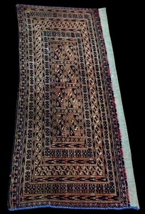 Antique Turkmen Bukhara Yomud Bag Face Rosewood Coral Black Decorative Rug 16x40 - Picture 1 of 11