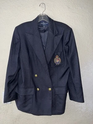 Blazer DE COLECCIÓN RALPH LAUREN Azul Marino Lana Doble Pecho Corona 3D Cresta Chaqueta DEFECTUOSA 10 Foto 1 de 4