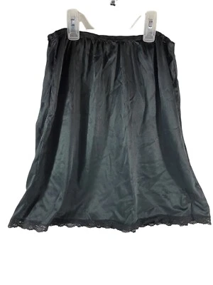 Lencería Media Slip Negra Talla Pequeña Borde de Encaje 19.5” Largo, 22” Cintura Sin Etiquetas Foto 1 de 4
