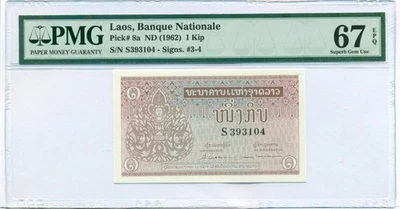 Billete de banco Laos 1962 de 1 kip excelente gema sin circular 67 EPQ PMG (B) Foto 1 de 4