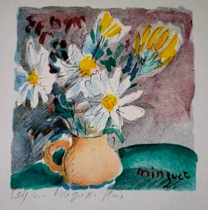 Alexandre Minguet Original Art Numbered & Signed Lithograph Fleur Flowers +Mat - Picture 1 of 6