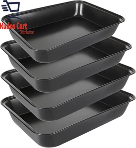 Non-Stick Oven Baking Tray Set of 4 Carbon Steel Roasting Tin Pan PFOA Free - Picture 1 of 8