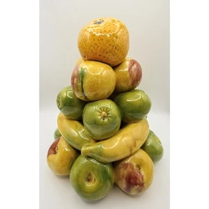 Vintage Majolica Fruit Pyramid Centerpiece Italy Portugal Hand Painted Ceramic - Picture 1 of 10