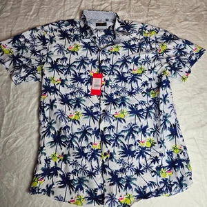 NWT Mens Hawaiian Shirt BC Collection Seafoam Palm Trees Tropical Floral XL - Picture 1 of 5