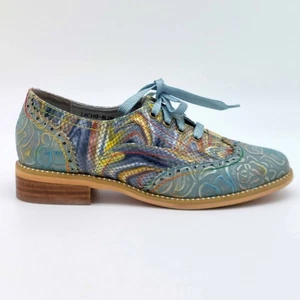 L'Artiste by Spring Step Leather Oxford Shoes Womens 37 Blue Multicolor Embossed - Picture 1 of 11