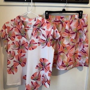 Chico's Zenergy Bahamian Pink Neema Lily Shirt and Skirt Set Sz 1 (Medium/8) - Picture 1 of 12