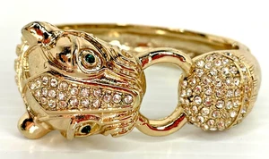 Banana Republic Gold Tone Panther Bracelet with Green Eyes Rhinestones Signed BR - Picture 1 of 5