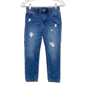 Gap Denim Jeans Girls Size 7 Girlfriend Medium Wash All Cotton Distressed - Picture 1 of 12