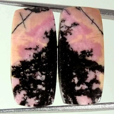 30.10Cts Natural Rhodonite Cushion Pair Loose Gemstone Earring Making 10x22x5mm - Image 1 of 4