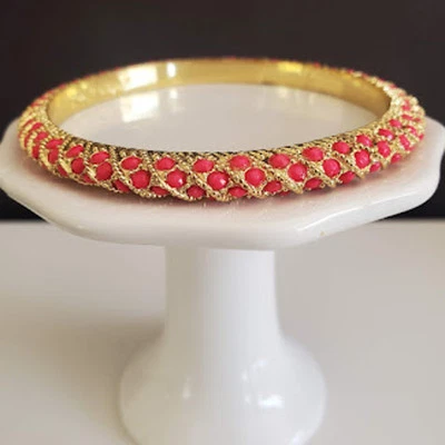 Lilly Pulitzer Woven Gold Plated Bangle Bracelet with Coral Accent Stones - Image 1 of 4