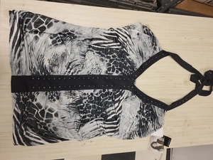 Baby Phat 2x Halter Top Black White Animal Print V Neck Y2k Style With Tags - Photo 1/4