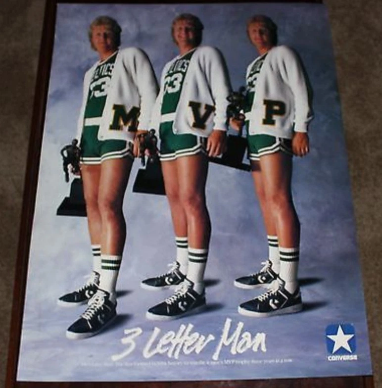 Larry Bird 1987 Converse THREE LETTER MAN MVP Boston Celtics Poster 23" x 17" - Image 1 of 4