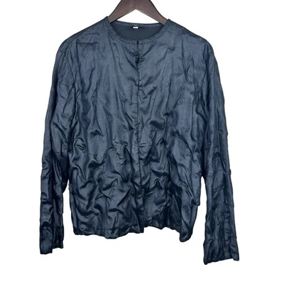 Eileen Fisher Black Silk Jacket Size M Cardigan Elegant Unique Pucker Event - Image 1 of 4
