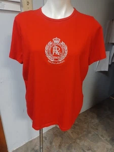 Lauren Ralph Lauren Embroidered Crown Crest Logo Tee Shirt Top Plus Size 1X Red - Picture 1 of 15