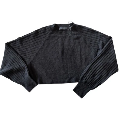 AllSaints Women’s Cropped Wool Alpaca Blend Ribbed Sleeve Sweater Black M NWOT - Image 1 of 2