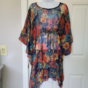 Sunflower Colorful Sheer Floral Swim Cover Kimono Kaftan Flowy One Size - Picture 1 of 8