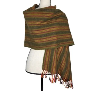 Sciarpa scialle Estirpe Inca Alpaca avvolgente verde marrone righe frange bambino alpaca 88x21 - Foto 1 di 8