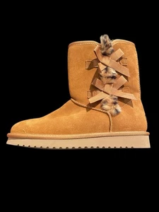 Neu Koolaburra by UGG Victoria kurze kastaniefarbene Wildleder-Kunstfellstiefel für Damen 9 - Bild 1 von 5