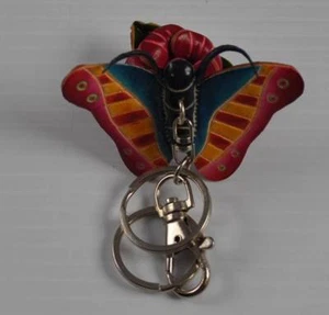 Handmade Leather 3D Animal Butterfly Flower Keychain Key Ring Man Women Child B1 - Picture 1 of 9