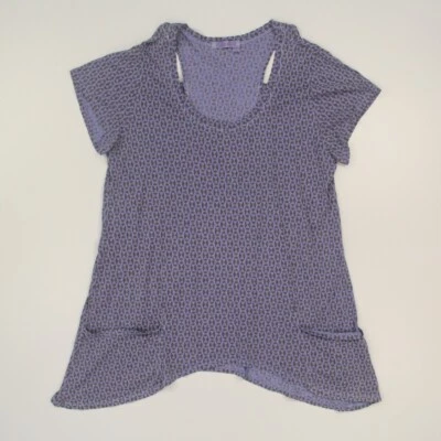 Fresh Produce Women Tunic Jersey Tee Top Size Medium Blue Print Cut-outs Pockets - Image 1 of 4