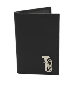 100% Leather Credit Card Wallet with Rotary Tuba Motif - Brass Players Gift - Zdjęcie 1 z 2