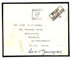 Australia Cover *STAMP/ FALLEN OFF* Explanatory Tasmania South Africa 1964 U177b - Picture 1 of 6