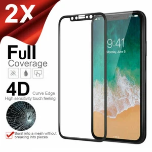 2x For iPhone X/XR/XS 6 7 8 11 4D Tempered Glass Full Curved Screen Protector - Picture 1 of 12