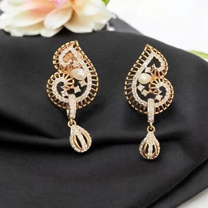 1.57 Ct Round Brilliant Cut Natural Diamonds Pearl Dangle Earrings 14K Rose Gold - Picture 1 of 13