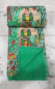 Manta de Tiro India de Algodón Kantha Hecha a Mano Cubierta de Cama Colcha de Cama - Imagen 1 de 5