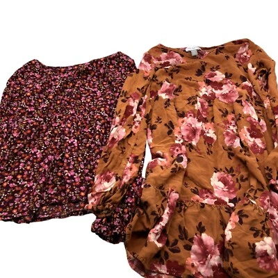 Niñas Talla L 10-12 PAQUETE Vestido Manga Larga Top Floral Primavera Antiguo Azul Marino Rayón Foto 1 de 4