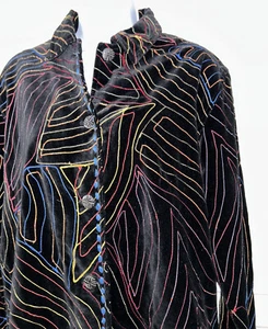 Chaqueta de Terciopelo De Colección Chicos Talla 1 (MEDIANA) Arco Iris Imagen Mercado Día Bordada Usada en Excelente Condición - Imagen 1 de 8