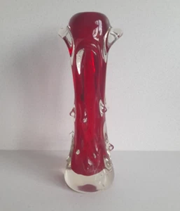 Vintage 1960's SKRDLOVICE art glass knobbly cased vase Red JAN BERANEK Czech - Picture 1 of 11