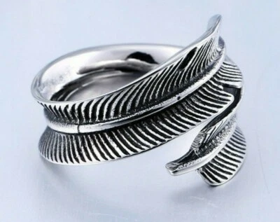 KIBU anello acciaio inox piuma feather indiano fantasy uomo donna cosplay
